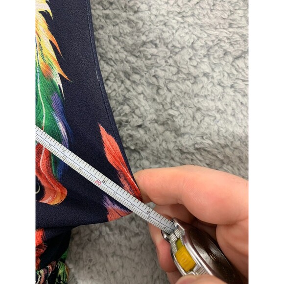 I Joah (S) Blue Colorful Feather Print Lined Adjustable Spaghetti Strap Dress - Picture 9 of 12